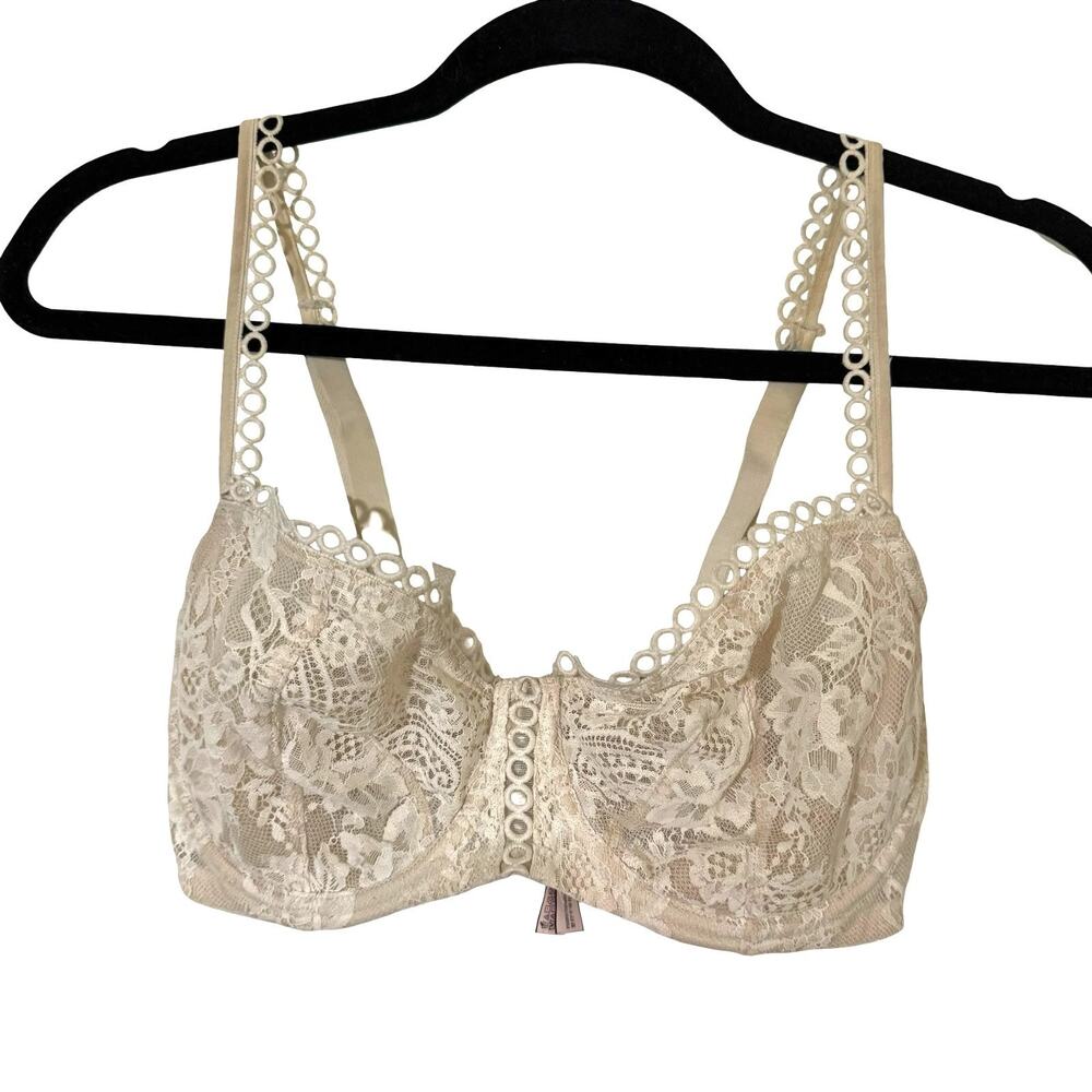 Victorias Secret Dream Angels Push Up Without Padding Lace Sheer Ivory Bra 34DDD